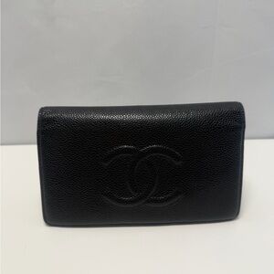 CHANEL caviar black Leather CC Timeless Wallet